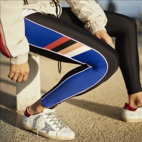 P.E Nation Touchback Black Blue Stripe Leggings - Picture 2 of 16